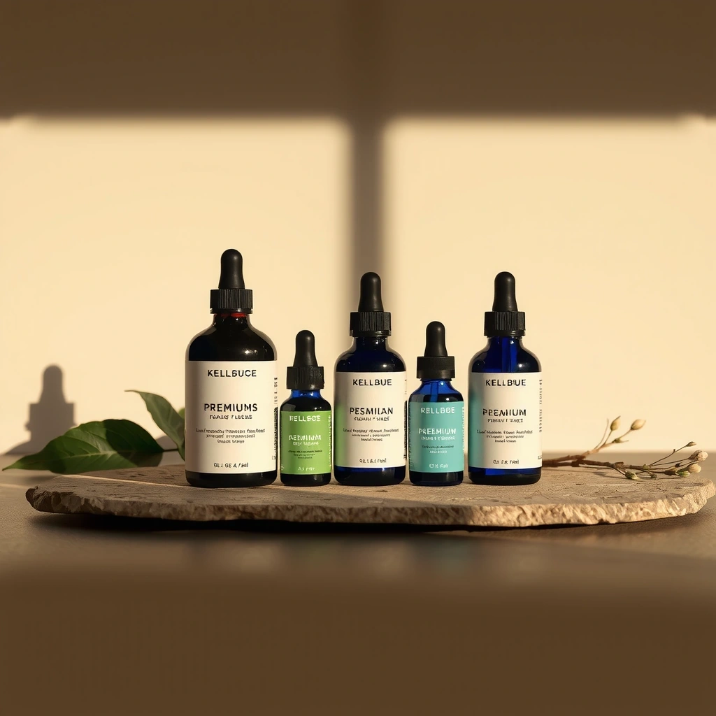 Premium wellness products on natural stone surface